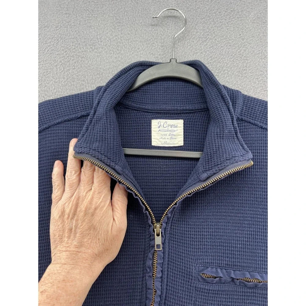 J. Crew Pullover Mens M Navy Blue Waffle Knit 1/4 Zip Sweater 100% Cotton